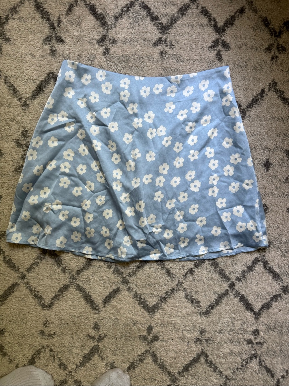 Light Blue Floral A-Line Mini Skirt